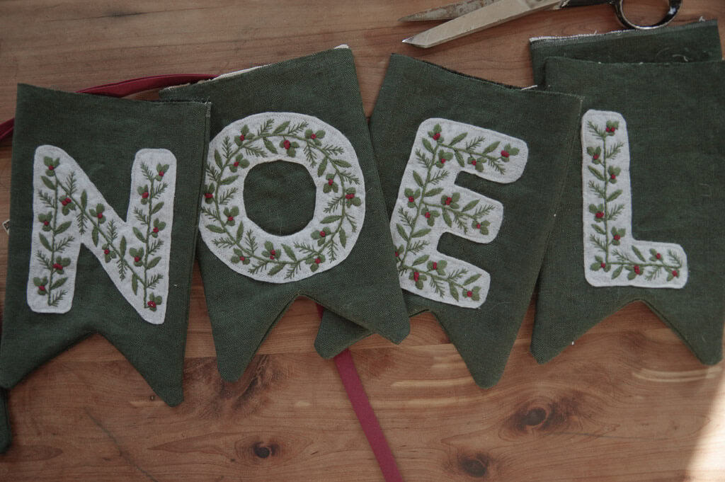 Embroidered letters on fabric