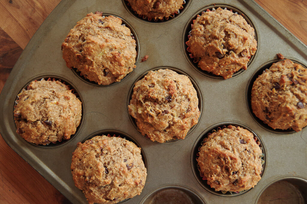 Overhead shot of muffins in a muffin tin 