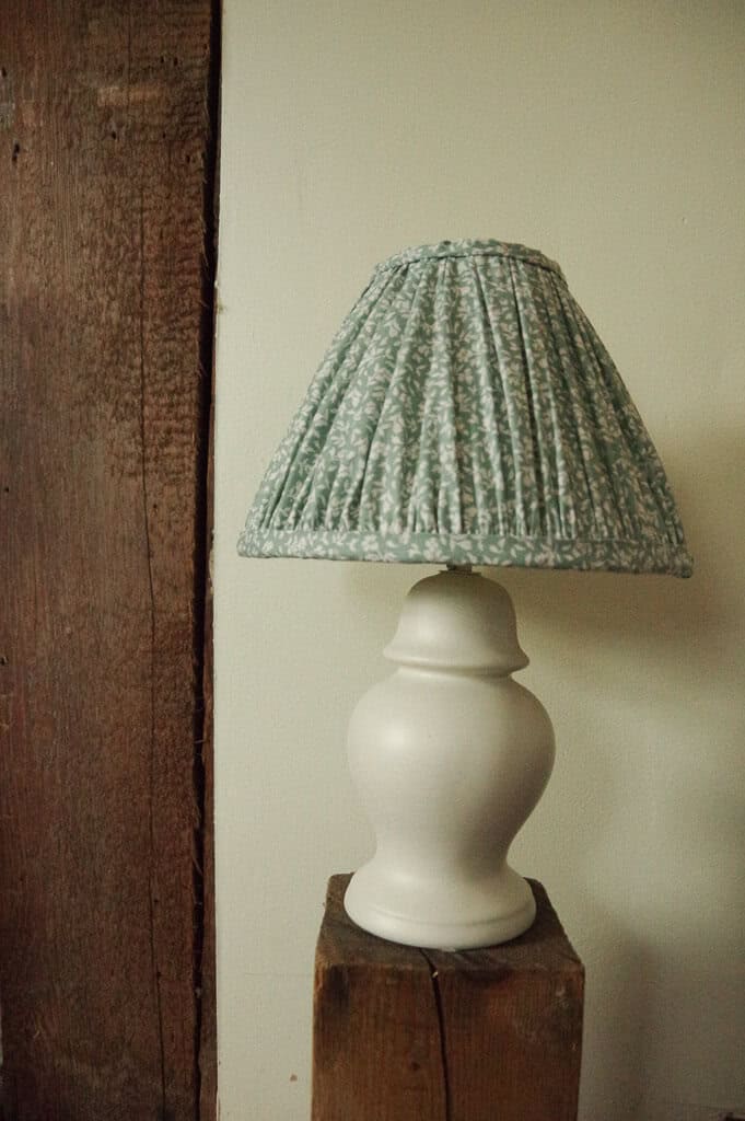 White lamp with blue floral lampshade